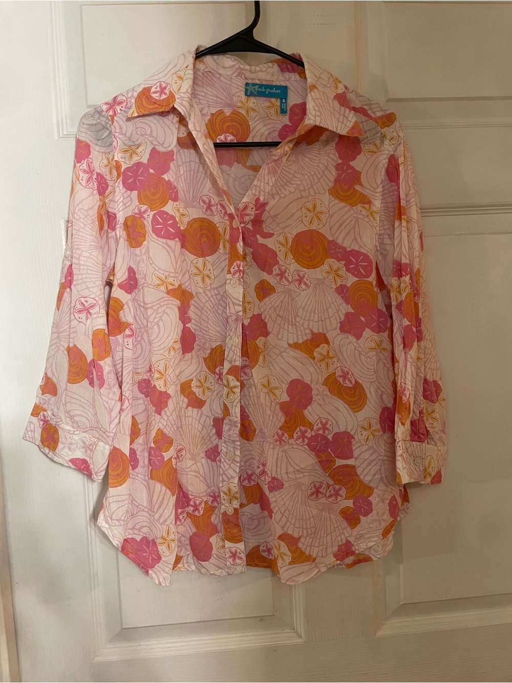 fresh produce Pink and Orange Floral Button-Down Shirt Small 100% Cotton